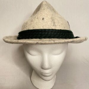 Mens Octoberfest Bavarian Hat Gray Speckled Felted Wool Dark Green Rope Band
